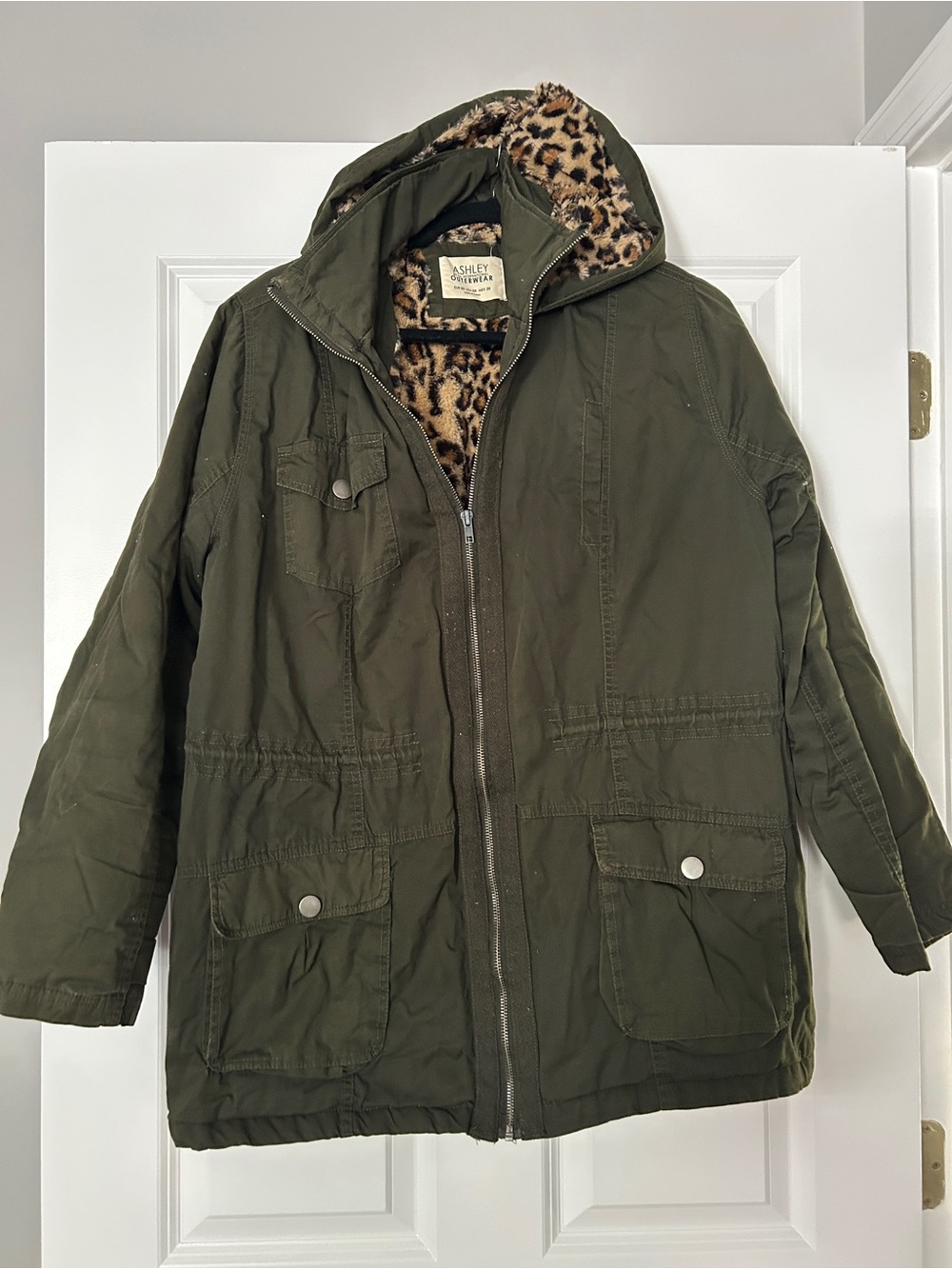 Ashley By 26 International Olive Green Outerwear Jacket with Faux Fur Trim